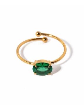 18K Gold Plated Adjustable Green Cubic Zirconia Ring